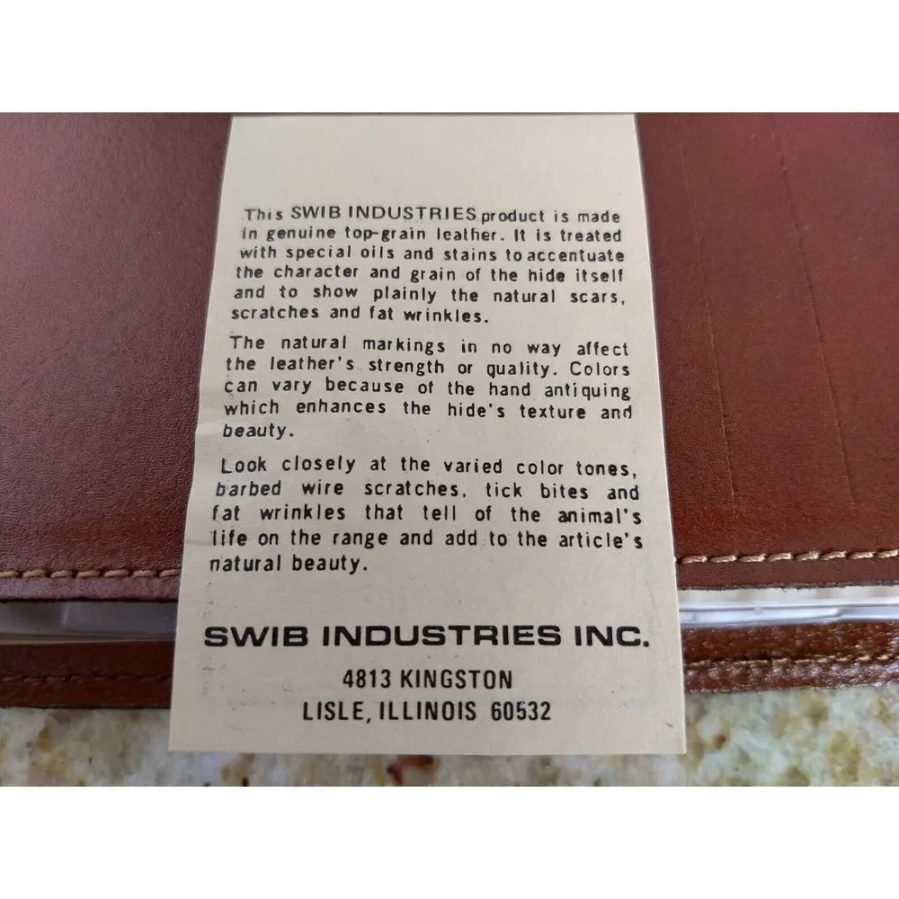 SWIB Top Grain Leather Check Book Wallet Clutch Rustic Snap Close USA Vintage‎